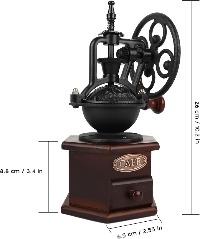 Coffee Grinder,Wooden Coffee Bean Grinder Manual Coffee Grinder Roller, Antique Coffee Mill with Cast Iron Hand Crank for Making Mesh Coffee, Decoration, Best Gift (Brown (six deformation base))