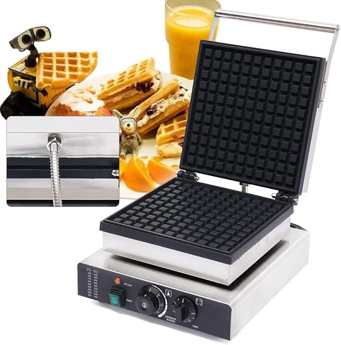 Square-Shaped Waffle Pancake Maker,Non-stick Pancake Baker Machin,110v Rotated Muffin Maker Machine,Electric Muffin Maker Stainless Steel for Home Kitchen,control 50-300℃,2000w