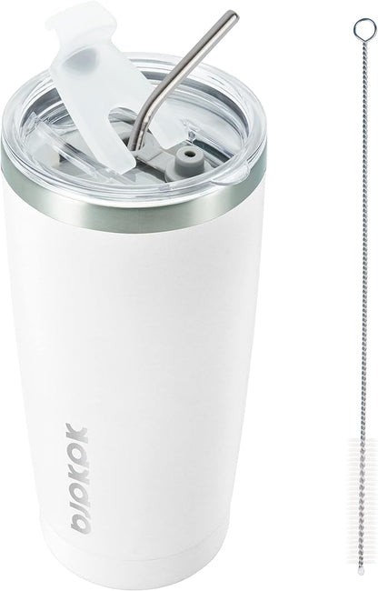 BJPKPK White Stainless Steel Tumbler With Lid And Straw 20 oz Insulated Tumblers Thermal Cup For Hot And Cold Drinks