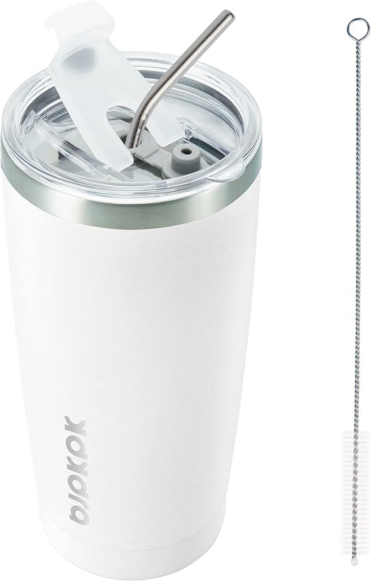 BJPKPK White Stainless Steel Tumbler With Lid And Straw 20 oz Insulated Tumblers Thermal Cup For Hot And Cold Drinks