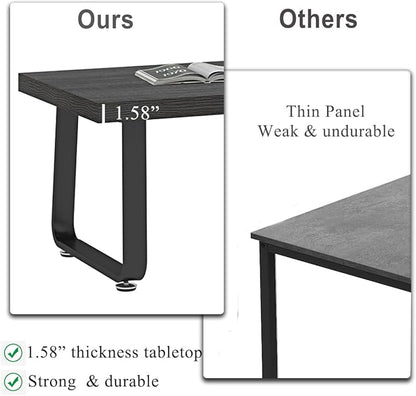 HSH Industrial Grey Coffee Table, Rustic Wood and Metal Living Room Table, Modern Minimalist Rectangle Oak Center Table, Farmhouse Cocktail Tea Table for Home Bedroom Kitchen, Dark Gray Oak, 39 Inch