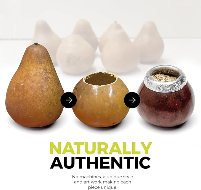 BALIBETOV Yerba Mate Gourd Set (Original Natural Handmade Yerba Mate Cup Argentina) - Includes Mate Tea Cup, Bombilla (Mate Straw) and Clean Brush - Classic Mate Cup and Bombilla (Dark Brown)