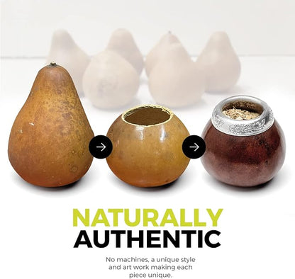 BALIBETOV Yerba Mate Gourd Set (Original Natural Handmade Yerba Mate Cup Argentina) - Includes Mate Tea Cup, Bombilla (Mate Straw) and Clean Brush - Classic Mate Cup and Bombilla (Dark Brown)