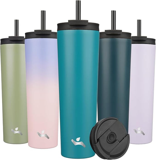 34 OZ Insulated Tumbler with Lid and 2 Straws Stainless Steel Water Bottle Vacuum Travel Mug Coffee Cup,Blue