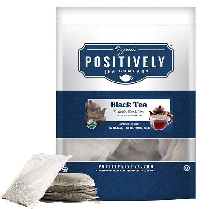 Organic Positively Tea Company, Organic Black Tea Bags, 100 Count, Eco-Friendly Tea Bags, Non-GMO