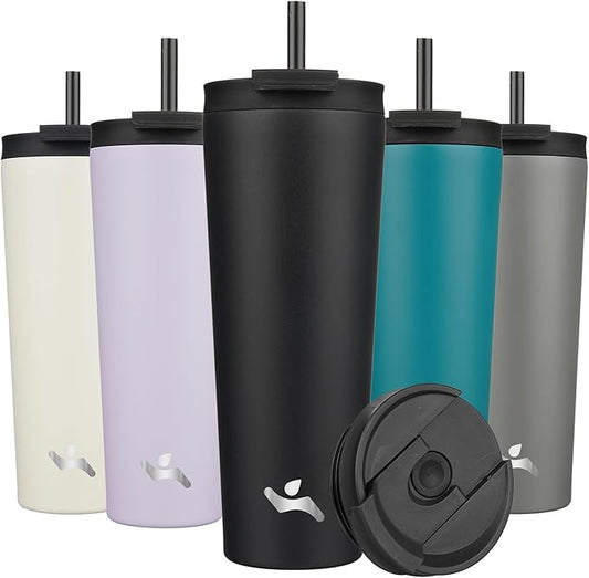 26 OZ Insulated Tumbler with Lid and 2 Straws Stainless Steel Water Bottle Vacuum Travel Mug Coffee Cup,Black