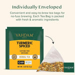 Load image into Gallery viewer, VAHDAM, Turmeric Spice Herbal Tea Bags (30 Count) Caffeine Free, Non GMO, Gluten Free | 100% Pure Herbal Tisane - Savory &amp; Spicy | Individually Wrapped Pyramid Tea Bags | Direct from Source