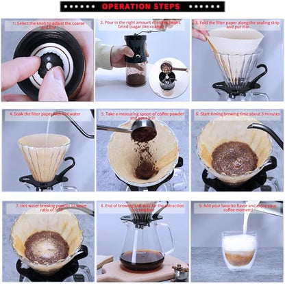 DS&DV Coffee Set Incl. Coffee Scale Glass Driper,Manual Grinter,Pour Over Kettle,Paper Filters,Double Wall Mug for Camping and Travelling (8 in 1 Coffee Makers)