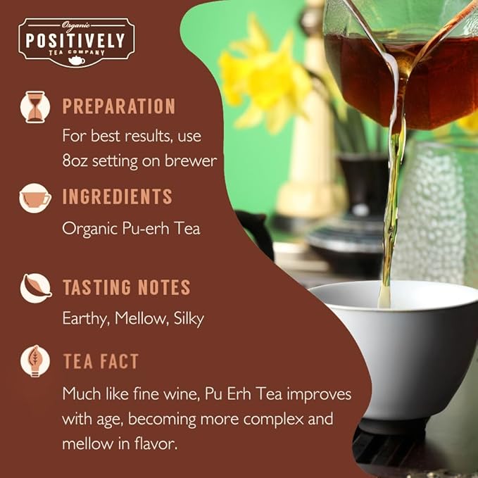 Organic Positively Tea Company, Pu-Erh Tea, K-Cup Compatible, 24 Pods