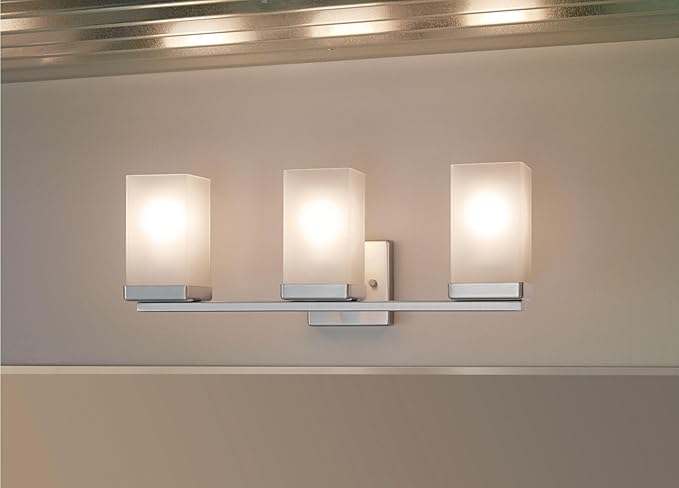 Moen YB8863BN 90 Degree 3-Light Dual-Mount Bath Bathroom Vanity Fixture with Frosted Glass, Brushed Nickel