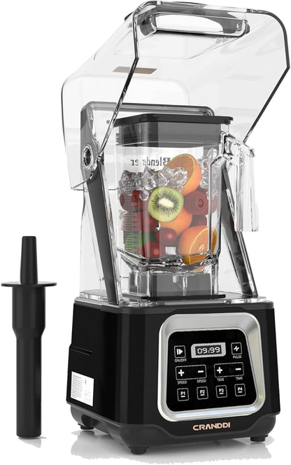 CRANDDI Commercial Smoothie Blender, 2200W High-Power Smart Blender with 4 Pre-Programmed Cycles, Professional Blenders with Removable Shield, 52oz BPA-free Jar, Upgraded Blade, K80 (Black)