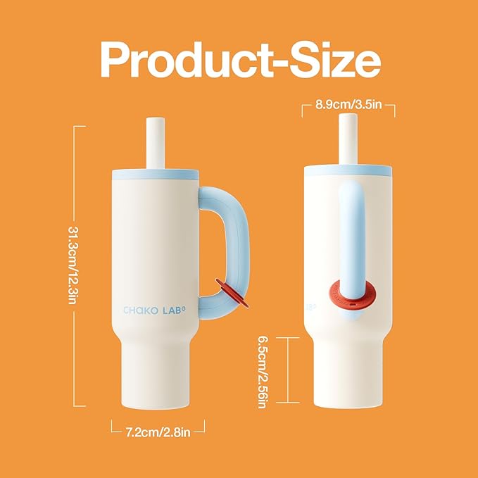 BaWang Insulated Stainless Steel Tumbler | Tumbler with Handle and Straw 33oz | Cup Holder Friendly for Travel | Leakproof Water Bottle | BPA-Free | 316 stainless steel liner| white＆blue