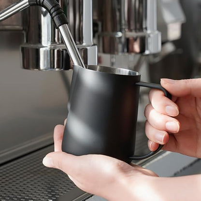 watchget Milk Frothing Pitcher 250ml/8oz Stainless Steel Espresso Steaming Pitcher Milk Coffee Cappuccino Latte Art Barista Steam Pitcher Milk Frothing Jug, Black