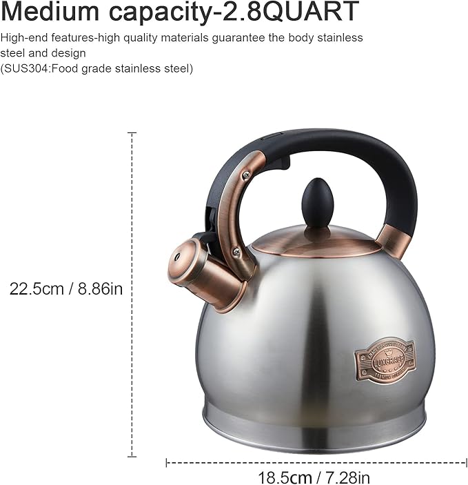 Tea Kettle -2.8 Quart Tea Kettles Stovetop Whistling Teapot Stainless Steel Tea Pots for Stove Top Whistle Tea Pot