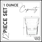 Load image into Gallery viewer, Vikko 1 Ounce Shot Glasses: Set of 12 Small Liquor and Spirit Glasses - Durable Tequila Bar Glasses For Alcohol and Espresso Shots - 12 Piece Mini Shooter Glass Set (Maracco)