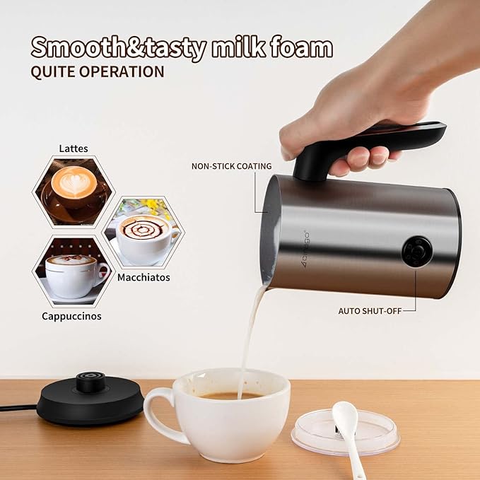 Milk Frother 4 in 1 Electric Milk Steamer Automatic Hot & Cold Foam Maker and Milk Warmer for Latte, Cappuccinos, Macchiato, Hot Chocolate Milk