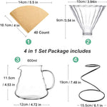 Load image into Gallery viewer, Pour Over Coffee Maker Set – Includes Glass Coffee Dripper, Metal Dripper Stand, Heat Resistance 600ml Coffee Server and 40 Count Paper Coffee Filters, 4 in 1 Set for Home or Office (Black Set)