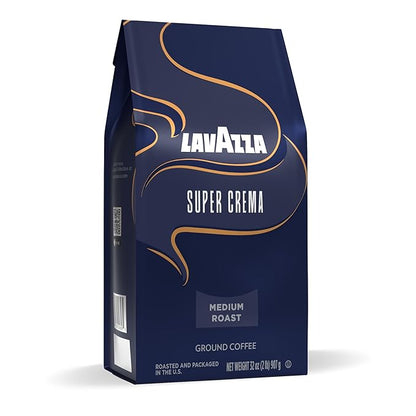 Lavazza Super Crema Ground Coffee, Medium Roast, Arabica and Robusta Blend, 32 oz Bag (Pack of 6)