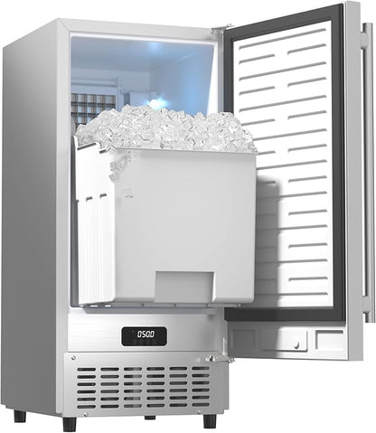 Coolski 15” Under Counter Ice Maker Machine, 85 Lbs/Day, 30 LBS Storage Bin, Auto-Cleaning, Built-in Freestanding Commercial Ice Maker for Outdoor Home Bar Restaurant