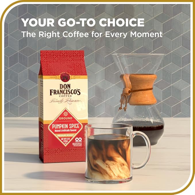 Don Francisco's Premium Pumpkin Spice Flavored Ground Coffee: 100% Arabica Beans, Rich Aroma, Perfect for Drip, Pour-Over, and French Press (3 X 12 oz Bag)