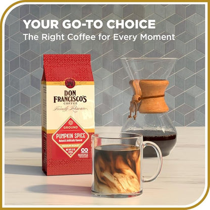 Don Francisco's Premium Pumpkin Spice Flavored Ground Coffee: 100% Arabica Beans, Rich Aroma, Perfect for Drip, Pour-Over, and French Press (3 X 12 oz Bag)