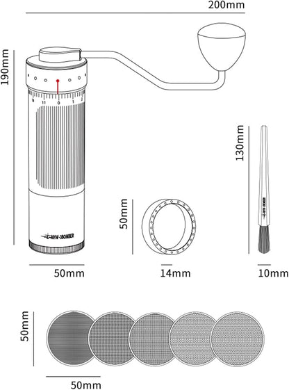 MHW-3BOMBER R3 Manual Coffee Grinder with CNC Stainless Steel Conical Burr and 5 Screen for French Press, Drip, Espresso, External Adjustable, Hand Coffee Bean Grinder with Magnetic Bin, G5934S-OS