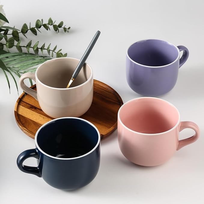 Soup Mugs with Handles, 21 OZ Large Ceramic Soup Cup, Oven Proof Soup Bowls Microwave Safe for Men Women Housewarming Birthday Christmas Gift, Purple