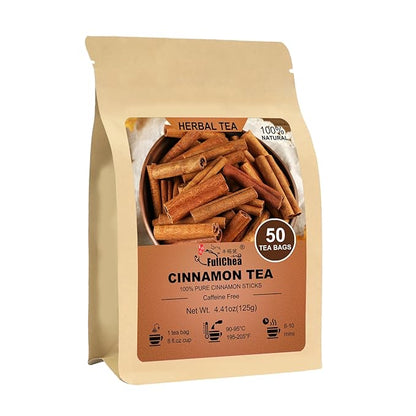 FullChea - Cinnamon Tea bags, 50 Teabags - Natural Cinnamon Sticks Tea for Relaxation - Caffeine-free - Support Better Sleep