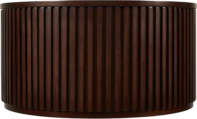 Round Wood Coffee Table for Living Room, Modern Circle Table with Removable Lid, Rustic Drum Table for Reception Room, No Need Assembly (31x31x16 in)