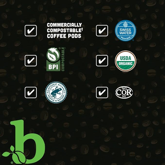 beaniac Organic Downtime Decaf Swiss Water Decaffeinated, Medium Roast, Single Serve Compostable K Cup Coffee Pods, Organic Arabica Coffee, Keurig Brewer Compatible, 30 Count