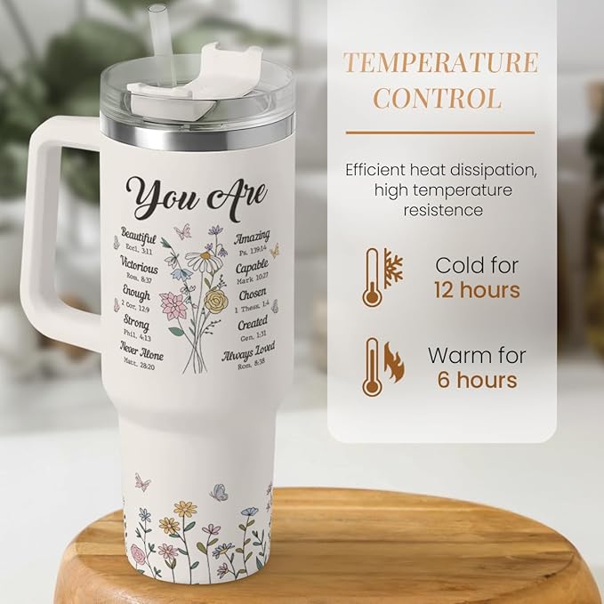 SANDJEST Christian Gifts for Women, Inspiration Gifts Tumbler 40oz Stainless Steel Insulated with Handle and Straw - Mother's Day Birthday Religious Gifts for Mom, Friend, Sister, Grandma