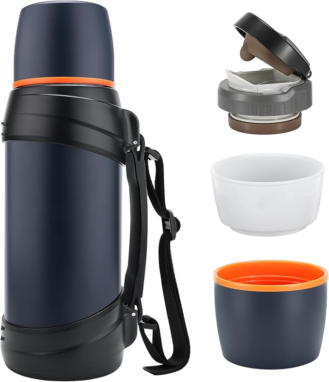 64oz/Half Gallon Large Coffee Thermoses for Travel - Insulated Water Jug Classic Vacuum Bottle with Plastic Cup - 2.0L Stainless Steel Vacuum Insulated Beverage Bottle for Hiking Fishing（Blue）