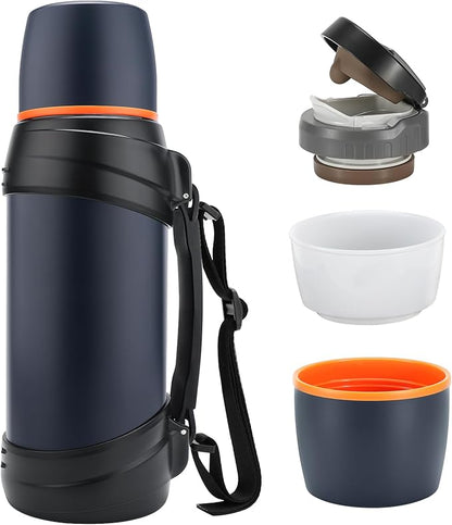 64oz/Half Gallon Large Coffee Thermoses for Travel - Insulated Water Jug Classic Vacuum Bottle with Plastic Cup - 2.0L Stainless Steel Vacuum Insulated Beverage Bottle for Hiking Fishing（Blue）