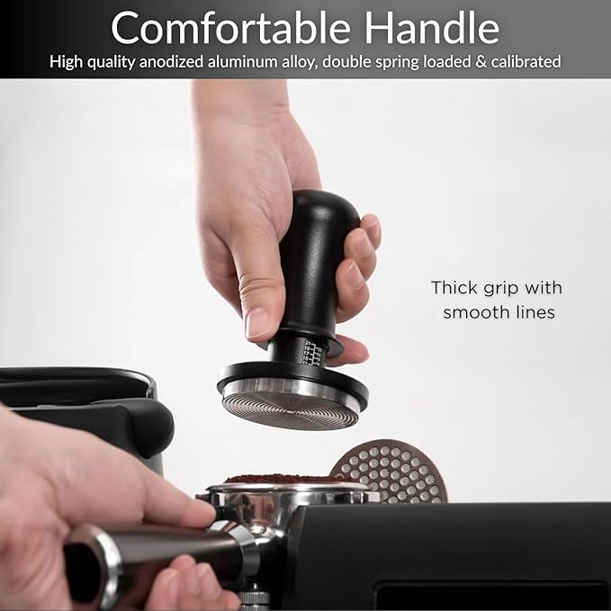 BARTEQ 51mm Espresso Accessories Kit, Self Leveling Double Spring Loaded Calibrated Coffee Tamper, Stainless Steel Ripple Base Fits 51mm-51.5mm Portafilters