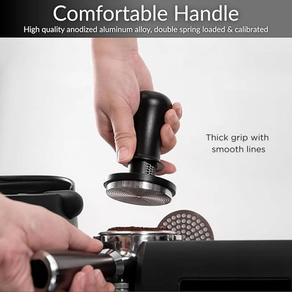 BARTEQ 51mm Espresso Accessories Kit, Self Leveling Double Spring Loaded Calibrated Coffee Tamper, Stainless Steel Ripple Base Fits 51mm-51.5mm Portafilters