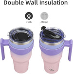Load image into Gallery viewer, 40 oz Tumbler with Handle and 2 Straw 2 Lid, Insulated Water Bottle Stainless Steel Vacuum Cup Reusable Travel Mug,Pastel Sunset