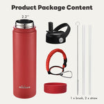 Load image into Gallery viewer, mininoo Insulated Stainless Steel Water Bottle with Straw and Lid for Sports, 24 oz, Red