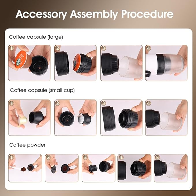 Portable Espresso Maker – 20 Bar Pressure Mini Coffee Machine, Battery Operated, Compatible with Ground Coffee and Select Pods, Includes Car Charger, for Hot & Iced Coffee (Black)