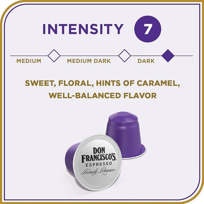 Don Francisco's Organico Espresso Pods: 40 Dark Roast Aluminum Capsules, Intensity 7, Compatible with Nespresso Original Line Machines - Bold Cuban-Style coffee with Caramel Notes