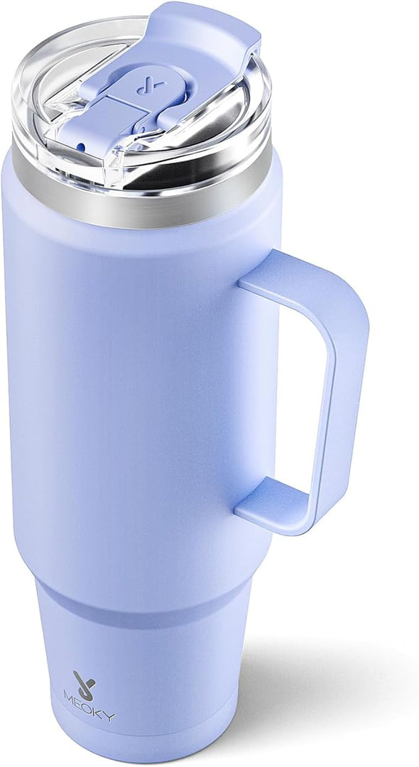 Meoky 40oz Tumbler with Handle, Stainless Steel Travel Mug with 2-in-1 Straw and Sip Lid, Vacuum Insulated Coffee Mug, 100% Leak Proof, Keeps Cold for 34 Hours or Hot for 10 Hours (Lilac)