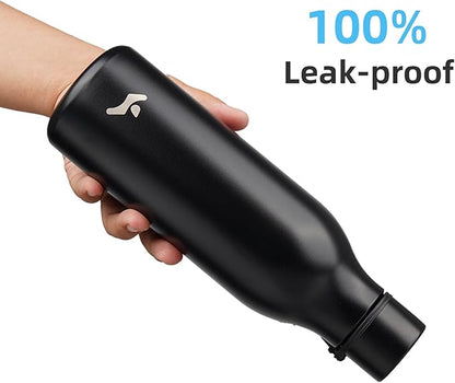 Insulated Water Bottle with Strap,18 oz Double Wall Stainless Steel Vacuum Bottles Metal Water Flask,Black