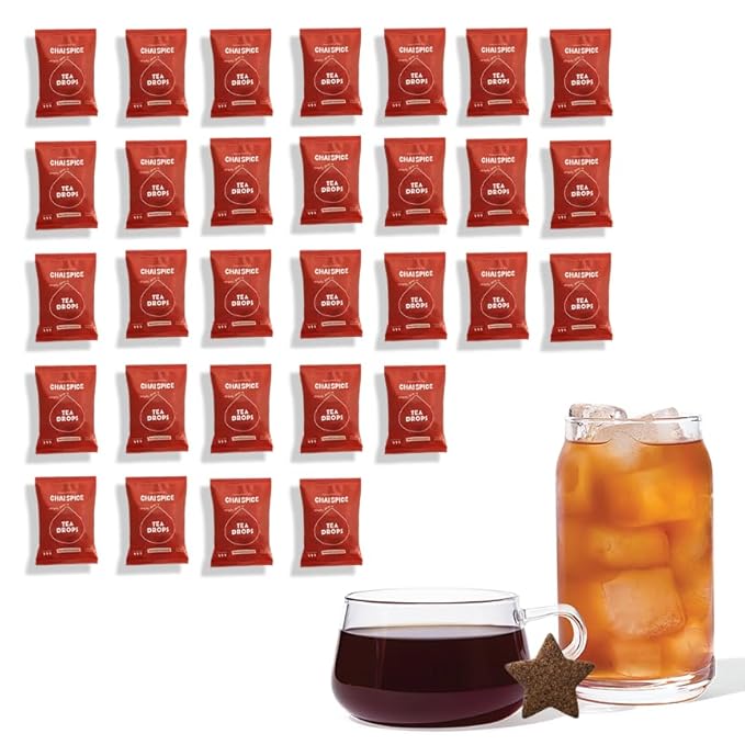 Tea Drops 30 Bulk Pack Organic Spiced Chai Bagless Tea - Loose Leaf, Lightly Sweetened, On-The-Go. Plastic-Free - Iced or Hot Tea