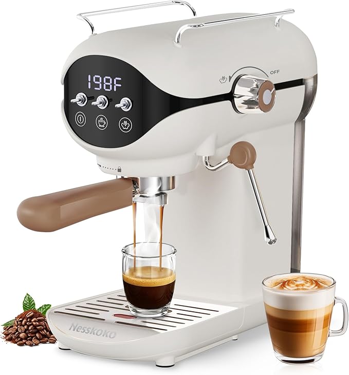Espresso Machine with Steam Milk Frother Semi Automatic 20 Bar Compact White with Toggle Switch for home Cafetera Espresso, Latte, Cappuccino, Americano, Macchiato
