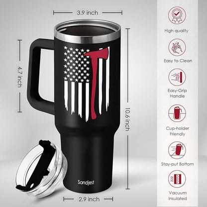 SANDJEST Firefighter Gifts for Men, 40oz Stainless Steel Insulated Coffee Tumbler with Lid & Straw, Travel Mug Cup Gift for Fireman Dad, Christmas Birthday