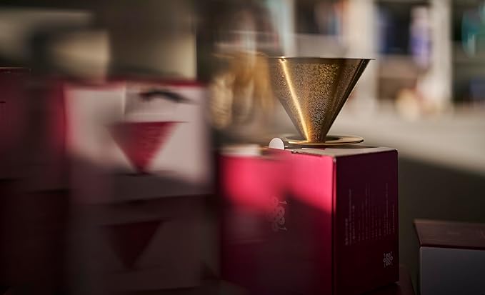 ATHIA Golden Reusable Coffee Filter, Stainless Steel Pour Over Dripper with Laser-etched Mesh cone, Eco-friendly Paperless Design, Fits Most Mugs, Carafes & Hario Brewers (Rose Golden, Flower Carving)