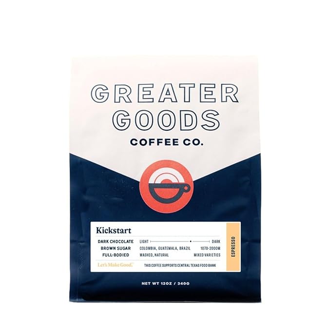 Kickstart - Espresso Blend - Roasted by Greater Goods Coffee Co. - Whole Bean Coffee - 10 Ounce Bag