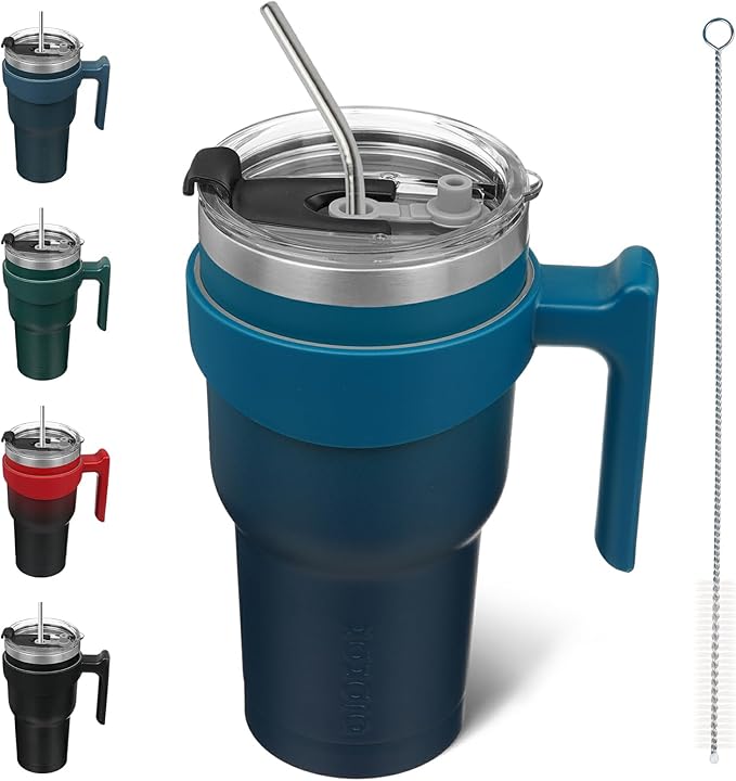 BJPKPK Tumbler With Handle And Straw 30 oz Stainless Steel Insulated Tumbler Cups With Lid For Water Or Ice Coffee,Indigo Black