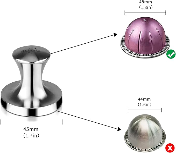 RECAPS Filling Tool Holder Tamper Kit Compatible with Vertuoline Coffee Pods Refill Vertuo Pods Reusable Refillable Coffee Filter(1 Tamper and 1 Holder and 30 Aluminum Foil Lids)