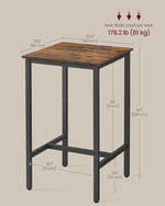 Load image into Gallery viewer, VASAGLE Bar Table, Small Kitchen Dining Table, High Top Pub Table, Height Cocktail Table for Living Room Party, Sturdy Metal Frame, 23.6 x 23.6 x 41.7 Inches for Narrow Spaces, Rustic Brown and Black