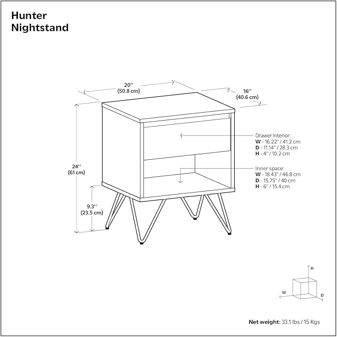 SIMPLIHOME Hunter 20 inch Wide Industrial Nightstand in Oak for the Living Room and Bedroom